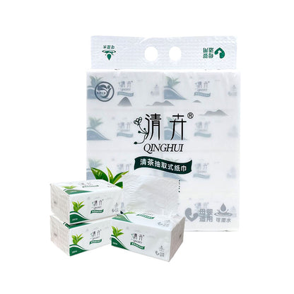 Qinghui 380 sheets Pull-out Facial Tissues (green tea 8 packs per set)