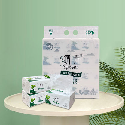 Qinghui 380 sheets Pull-out Facial Tissues (green tea 8 packs per set)