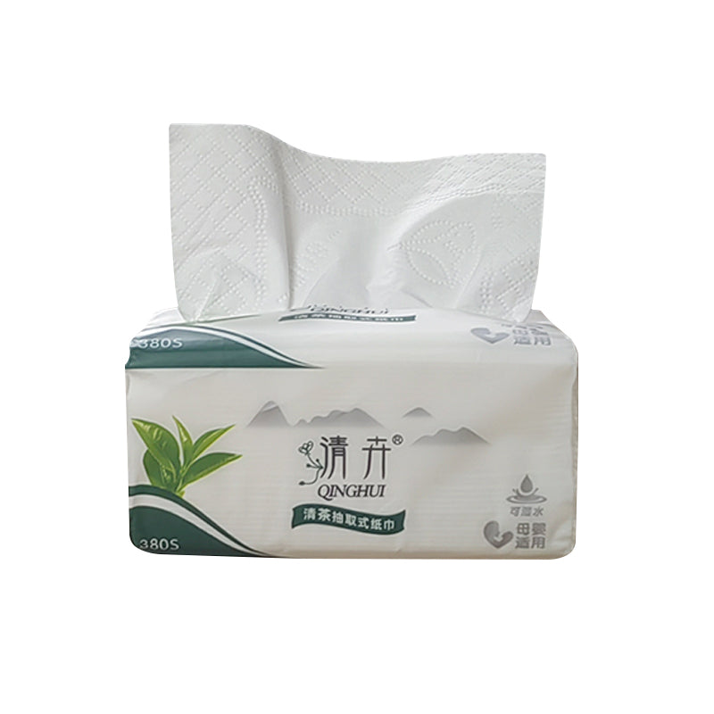 Qinghui 380 sheets Pull-out Facial Tissues (green tea 8 packs per set)