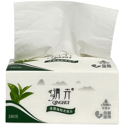 Qinghui 380 sheets Pull-out Facial Tissues (green tea 8 packs per set)