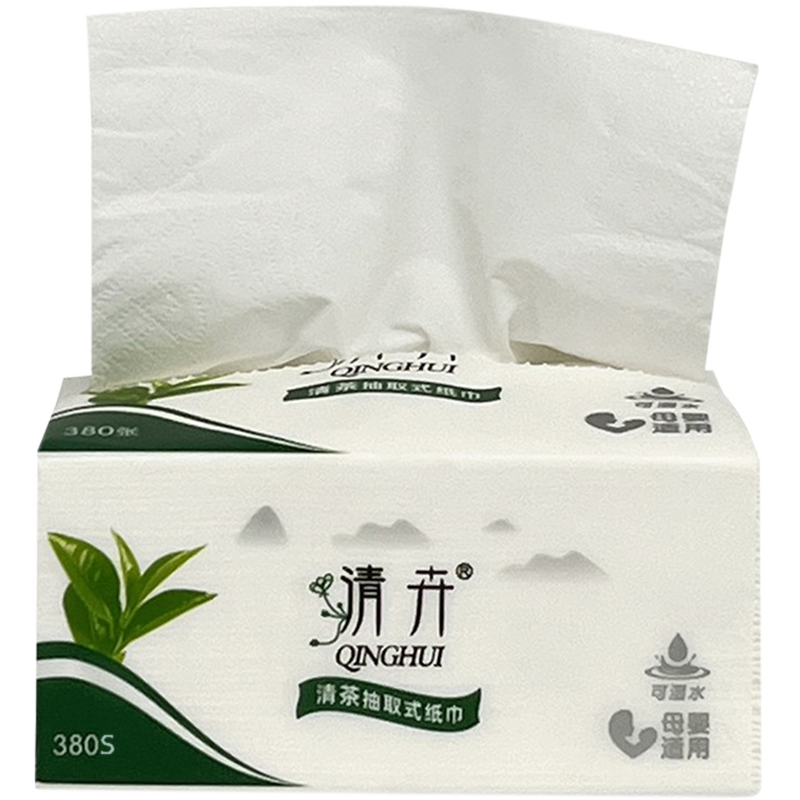 Qinghui 380 sheets Pull-out Facial Tissues (green tea 8 packs per set)