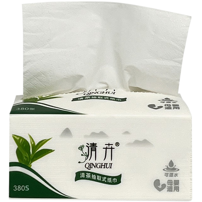 Qinghui 380 sheets Pull-out Facial Tissues (green tea 8 packs per set)