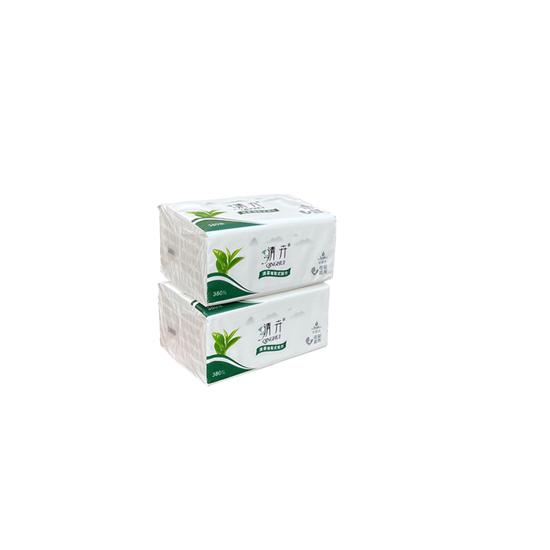 Qinghui 380 sheets Pull-out Facial Tissues (green tea 8 packs per set)