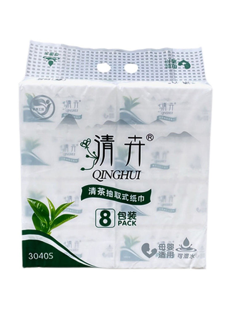 Qinghui 380 sheets Pull-out Facial Tissues (green tea 8 packs per set)