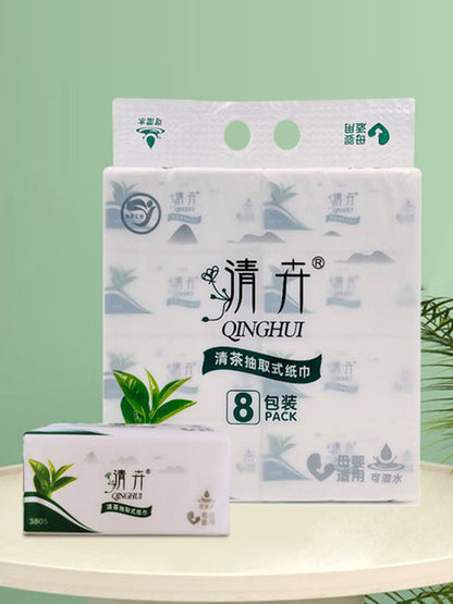 Qinghui 380 sheets Pull-out Facial Tissues (green tea 8 packs per set)