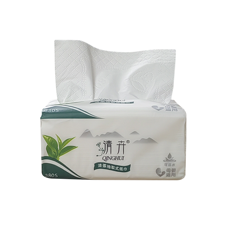 Qinghui 380 sheets Pull-out Facial Tissues (green tea 8 packs per set)