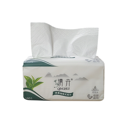 Qinghui 380 sheets Pull-out Facial Tissues (green tea 8 packs per set)