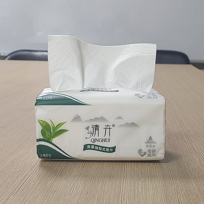 Qinghui 380 sheets Pull-out Facial Tissues (green tea 8 packs per set)