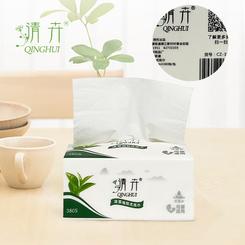 Qinghui 380 sheets Pull-out Facial Tissues (green tea 8 packs per set)